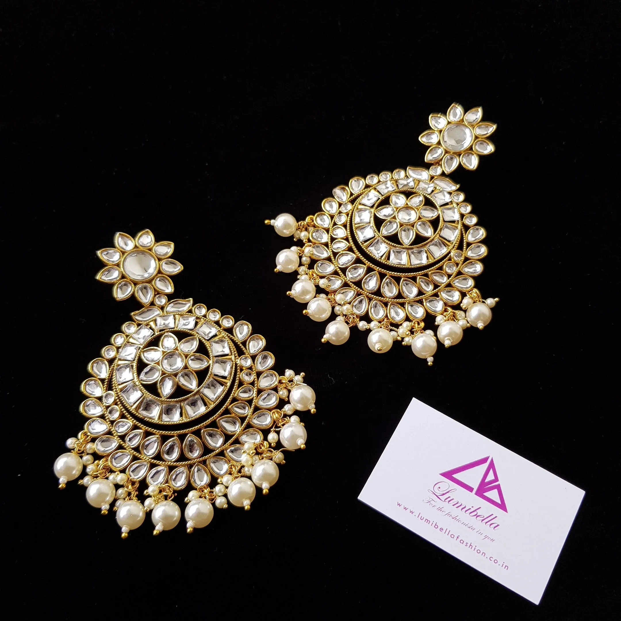 Stunning Kundan Studded Chandbali Earrings