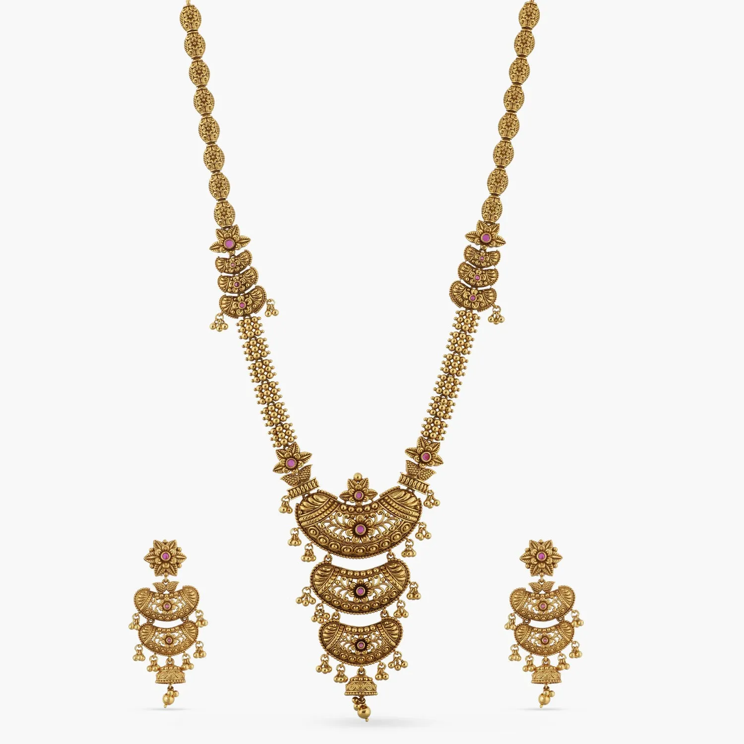 Swara Grand Layered Silver Long Necklace Set