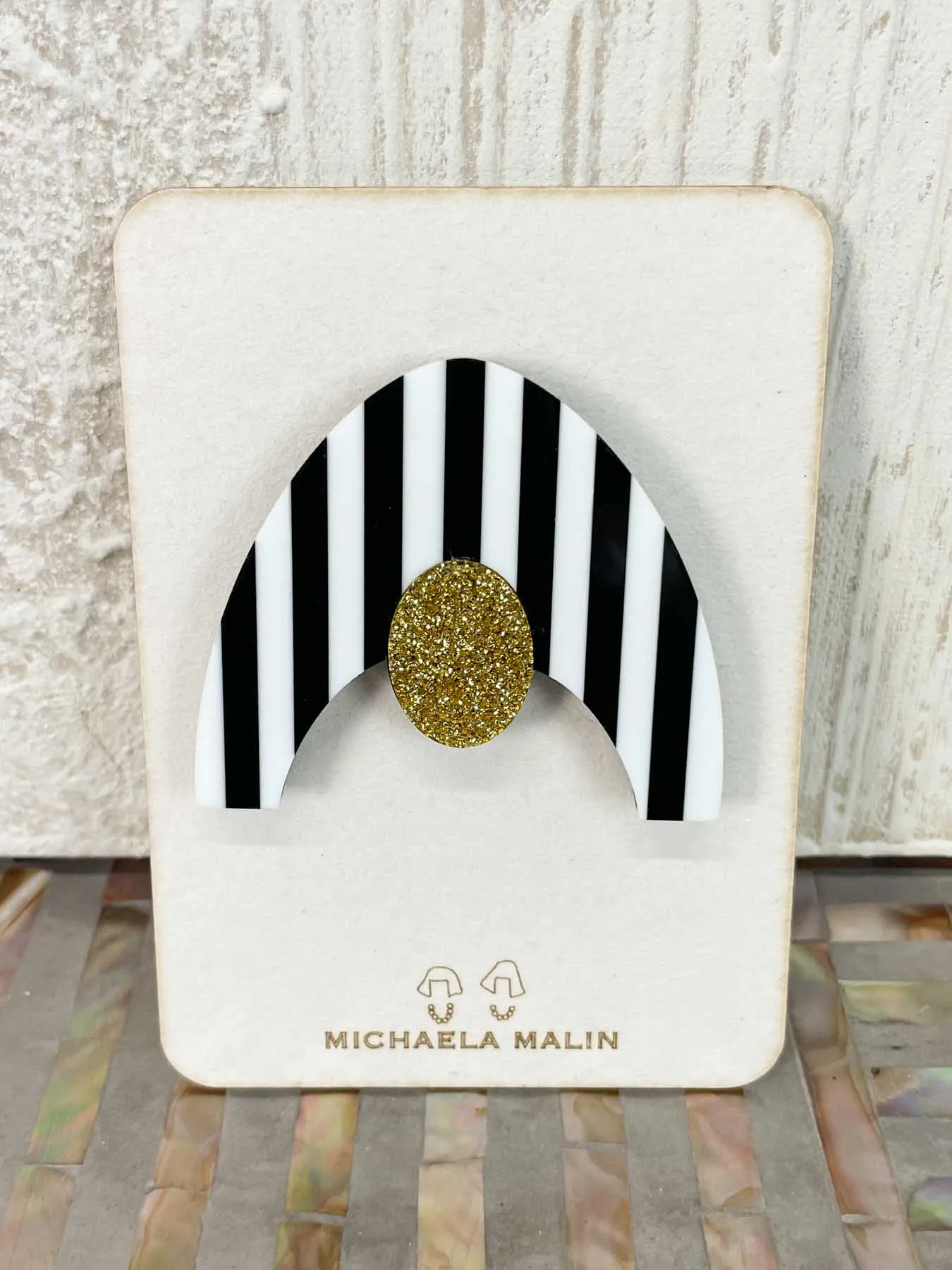 Swimmer Magnet Brooch, Black/White Stripes & Gold