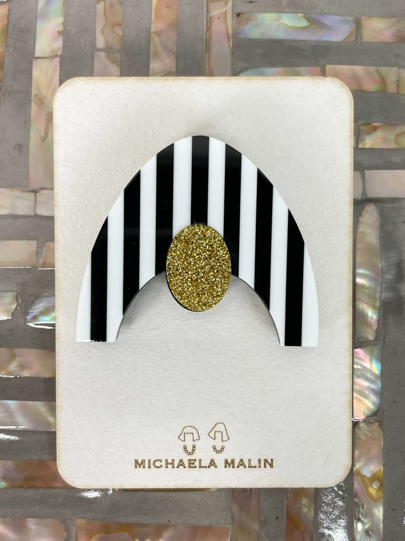 Swimmer Magnet Brooch, Black/White Stripes & Gold