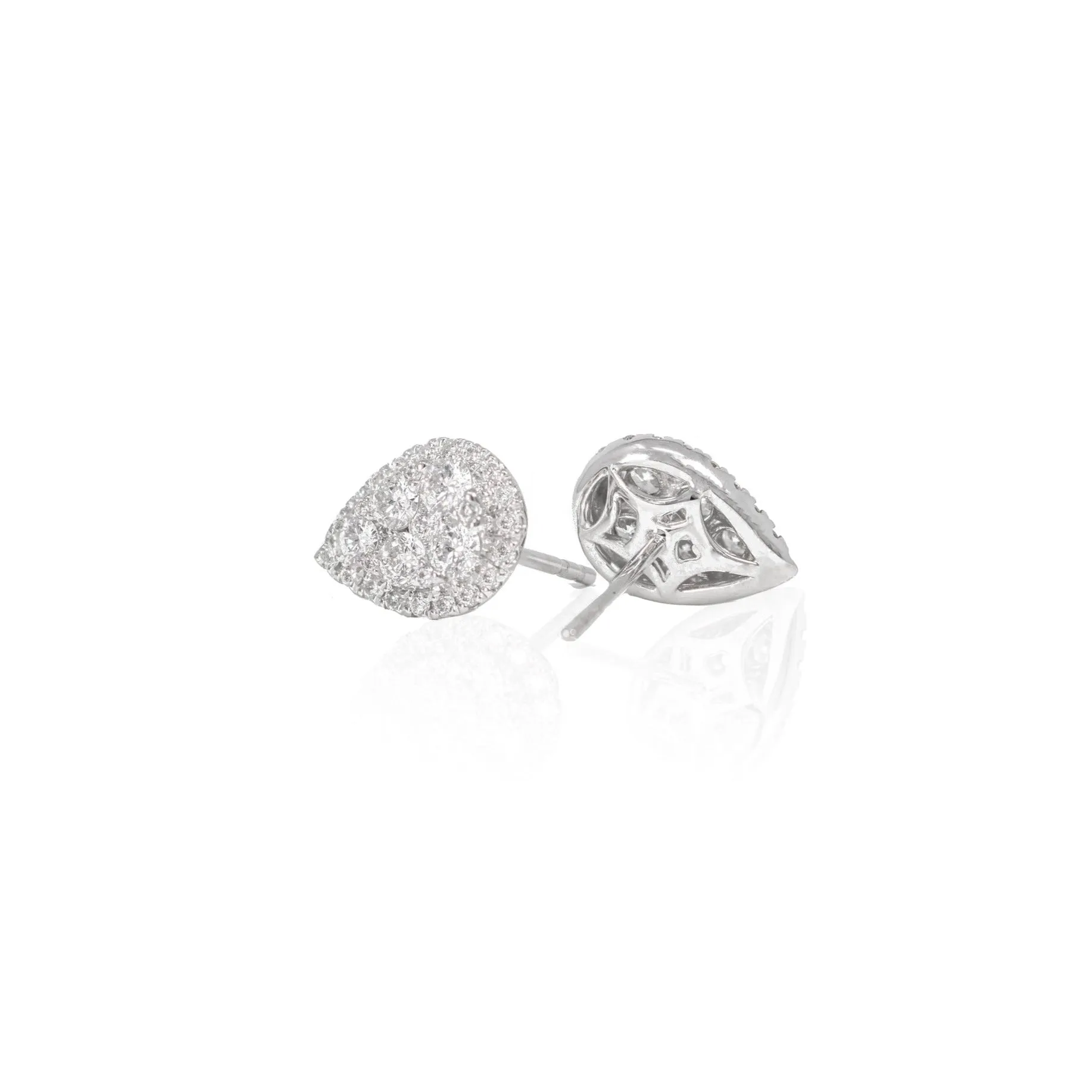 Tear Drop Diamond Stud Earrings in 14K White Gold