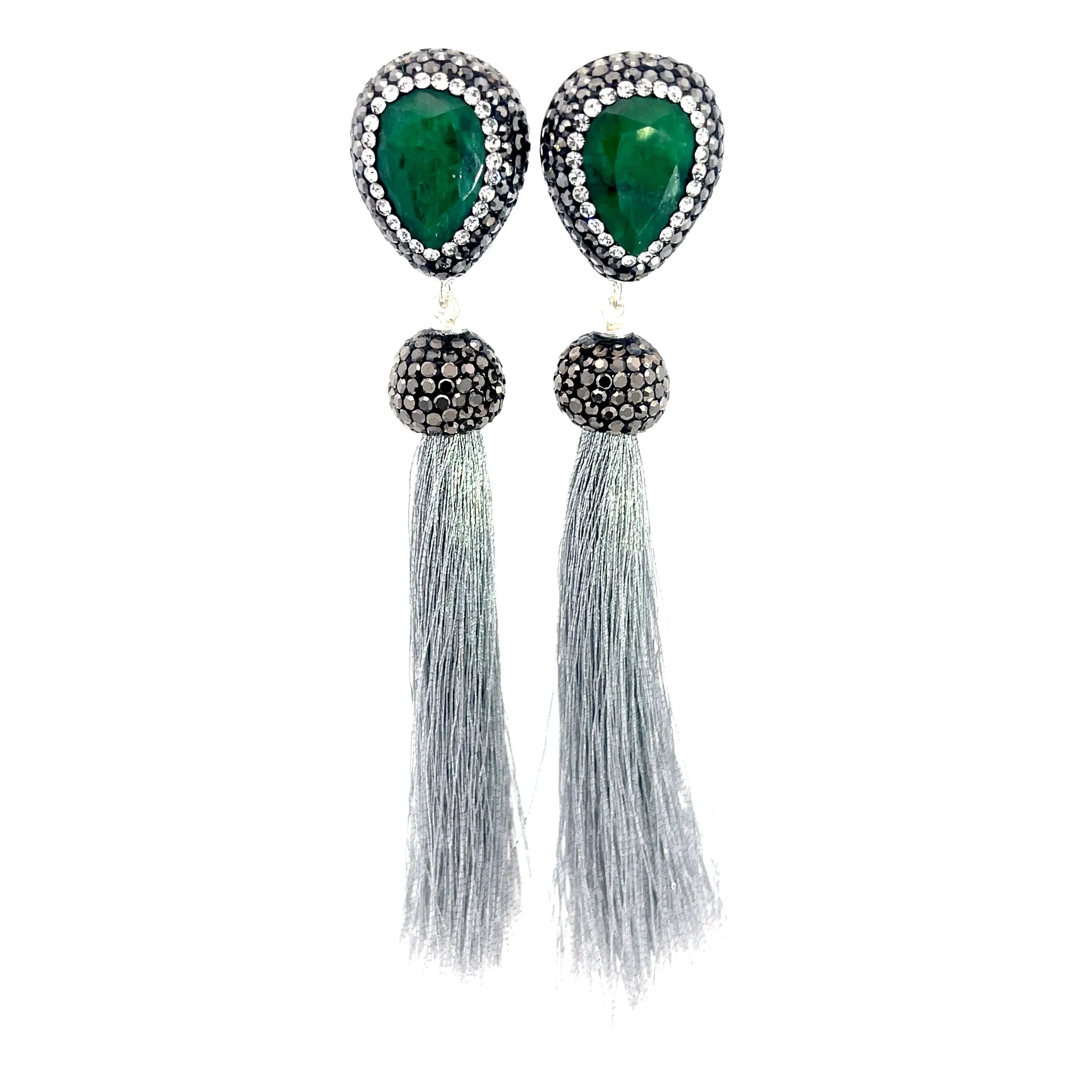 Teardrop Gemstone Tassel 925 Sterling Silver Earring