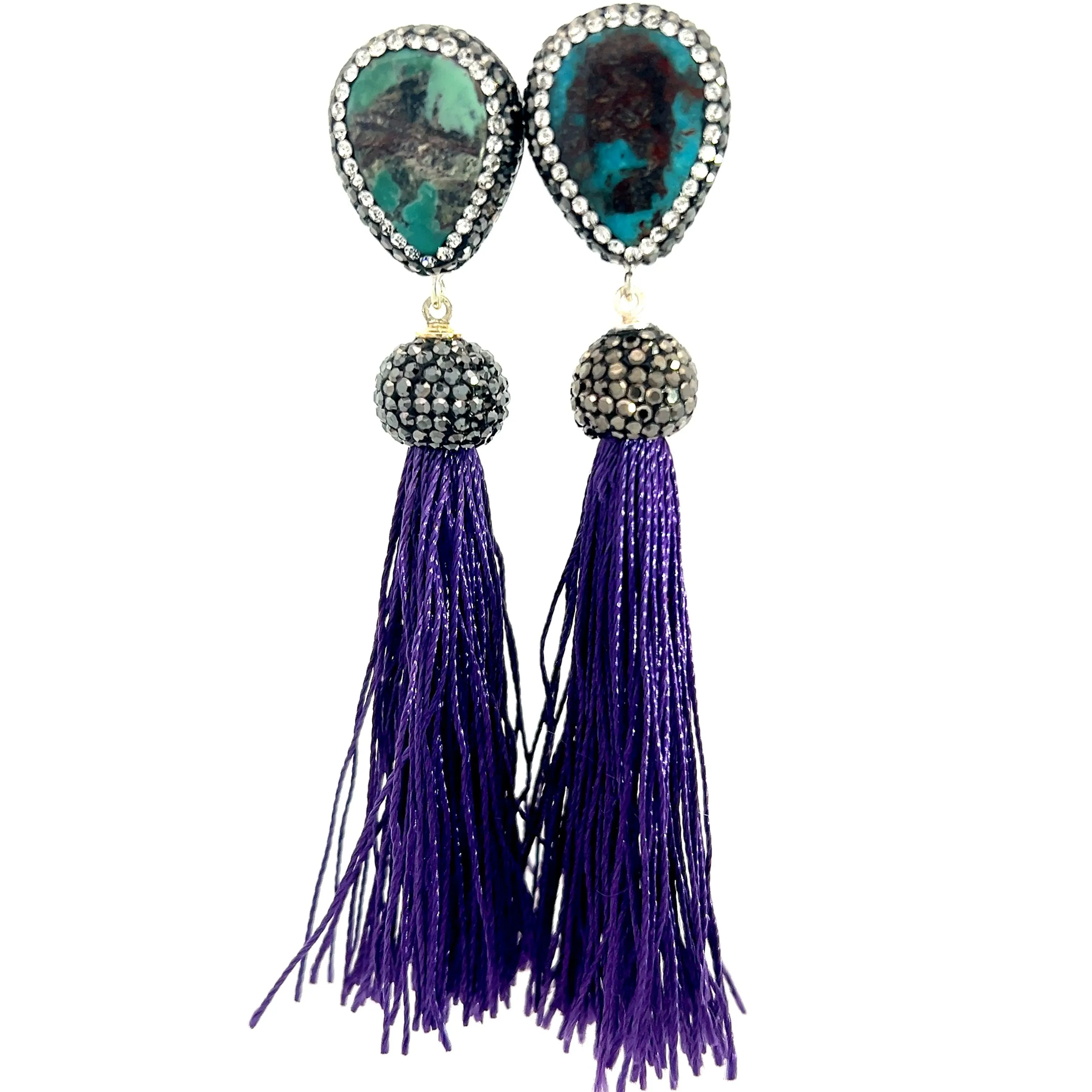 Teardrop Gemstone Tassel 925 Sterling Silver Earring