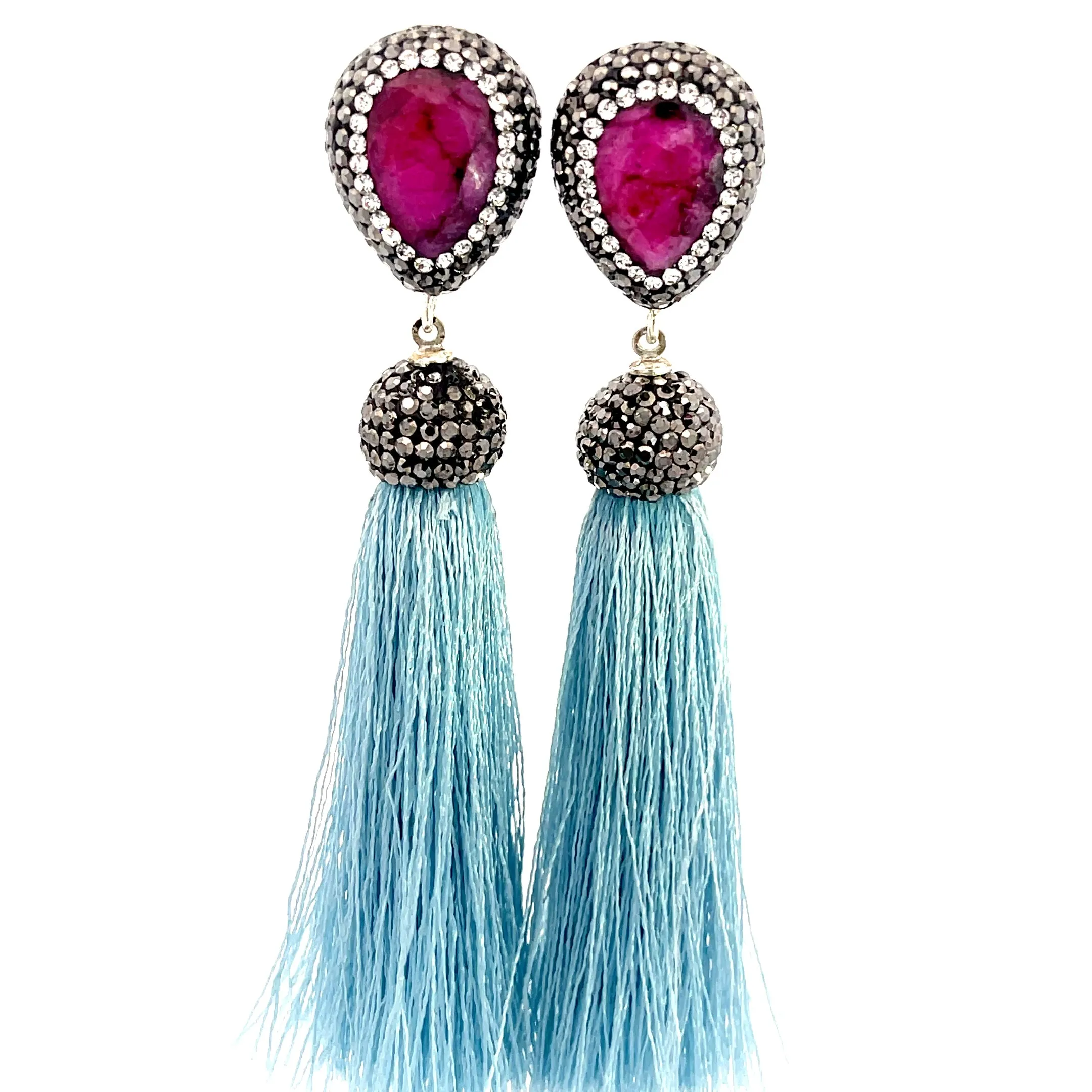 Teardrop Gemstone Tassel 925 Sterling Silver Earring