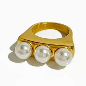 TEEK - Stainless Steel Triple Large Pearl Fashion Ring