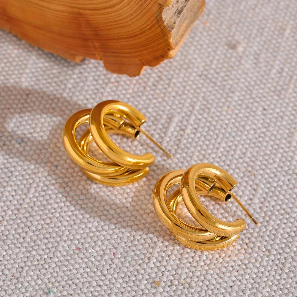 VAIGE Stunning Geometric Stainless Steel Gold Plated Metal Stud Earrings