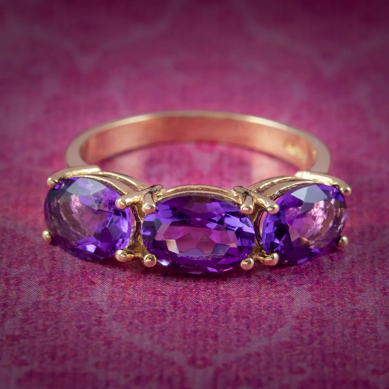 Victorian Style Amethyst Trilogy Ring 4.5ct Total