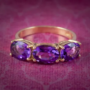 Victorian Style Amethyst Trilogy Ring 4.5ct Total