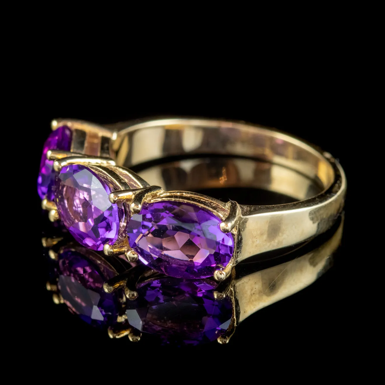 Victorian Style Amethyst Trilogy Ring 4.5ct Total