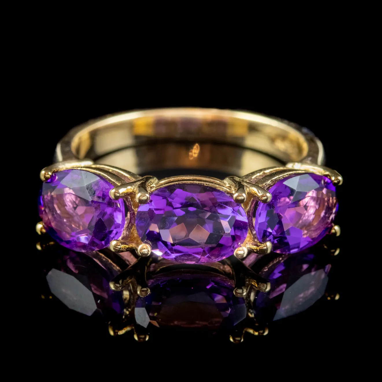 Victorian Style Amethyst Trilogy Ring 4.5ct Total