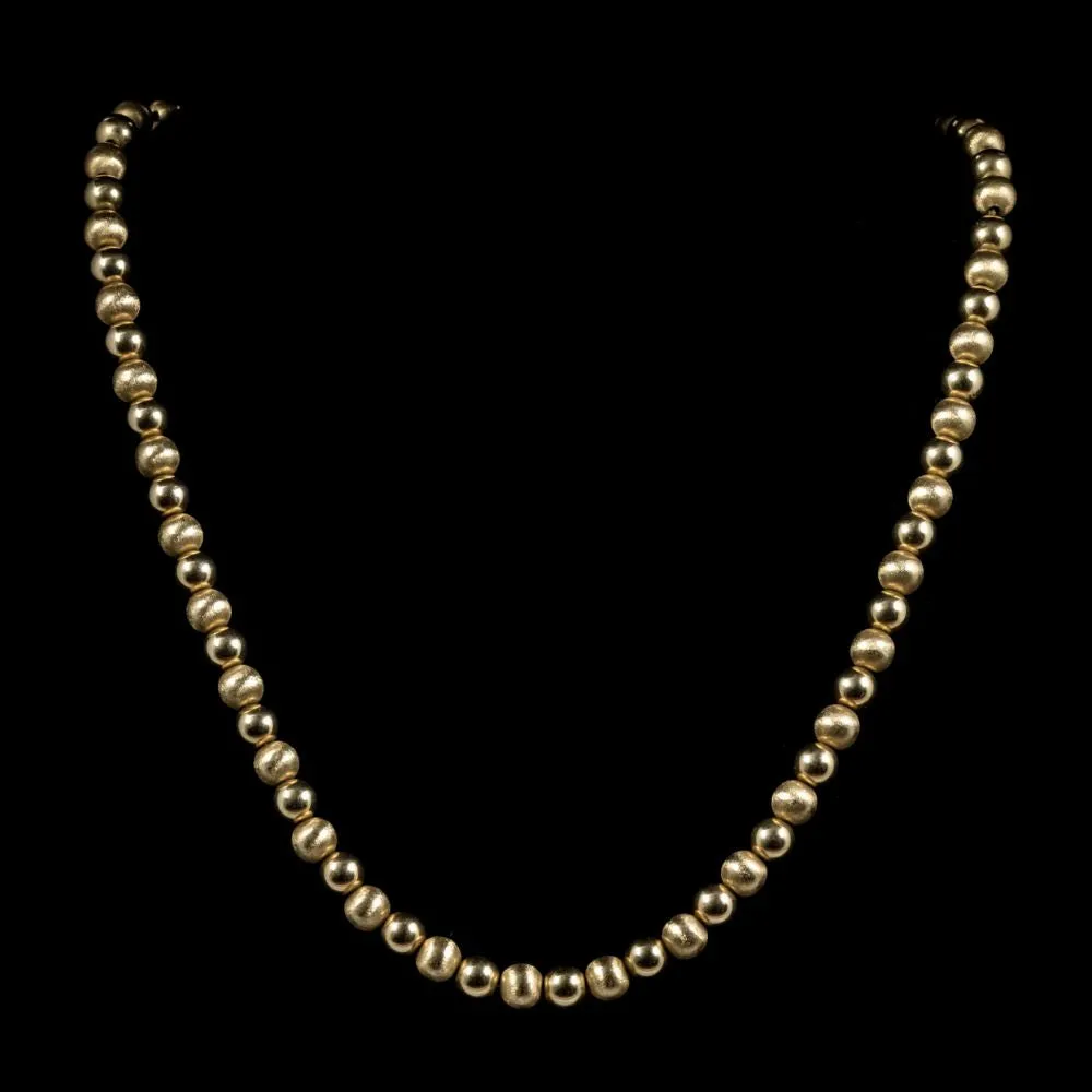 Vintage Solid 14Ct Gold Beaded Necklace