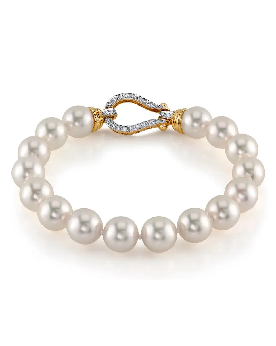 White Japanese Hanadama Akoya Pearl Bracelet, 9.0-9.5mm