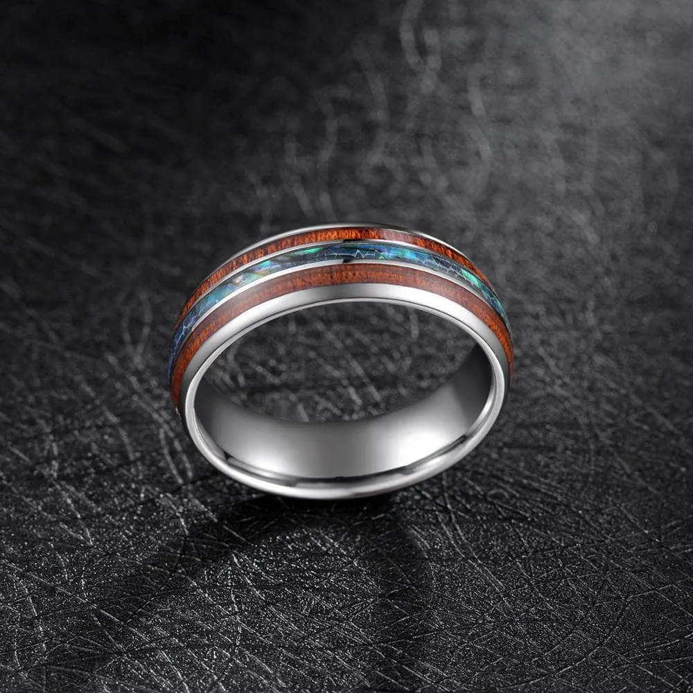 Wood & Abalone Shell Men's Tungsten Carbide Wedding Band