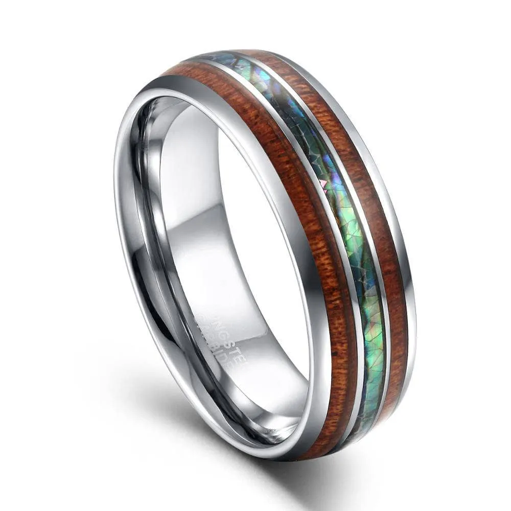 Wood & Abalone Shell Men's Tungsten Carbide Wedding Band