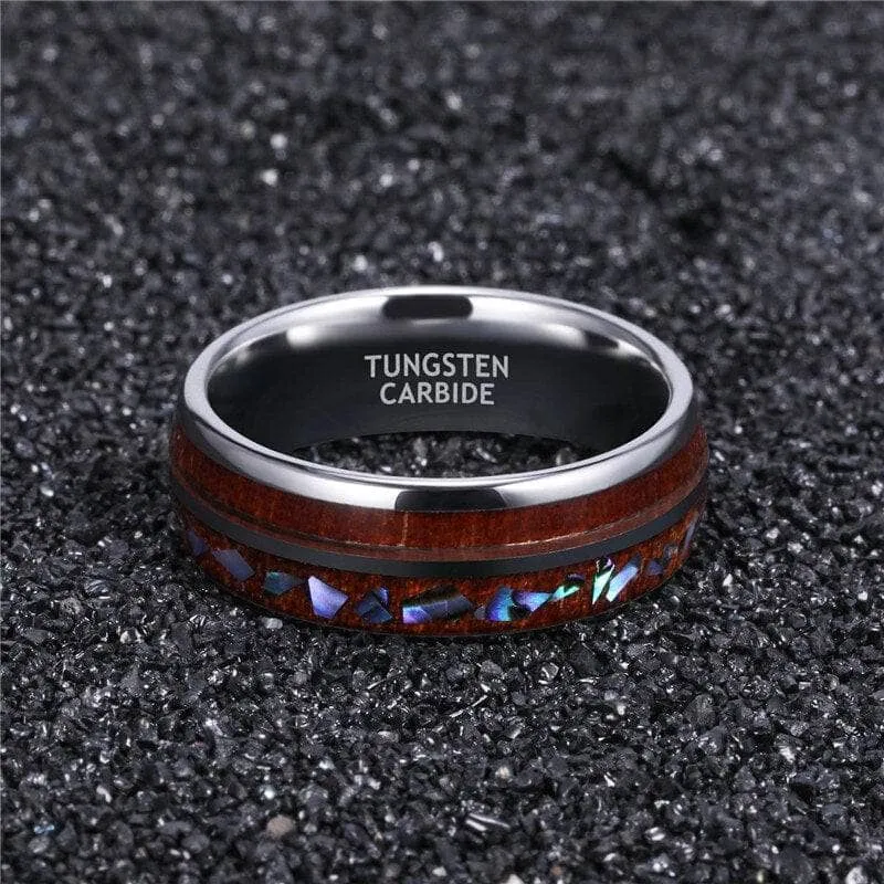 Wood & Shell Men's Tungsten Wedding Band