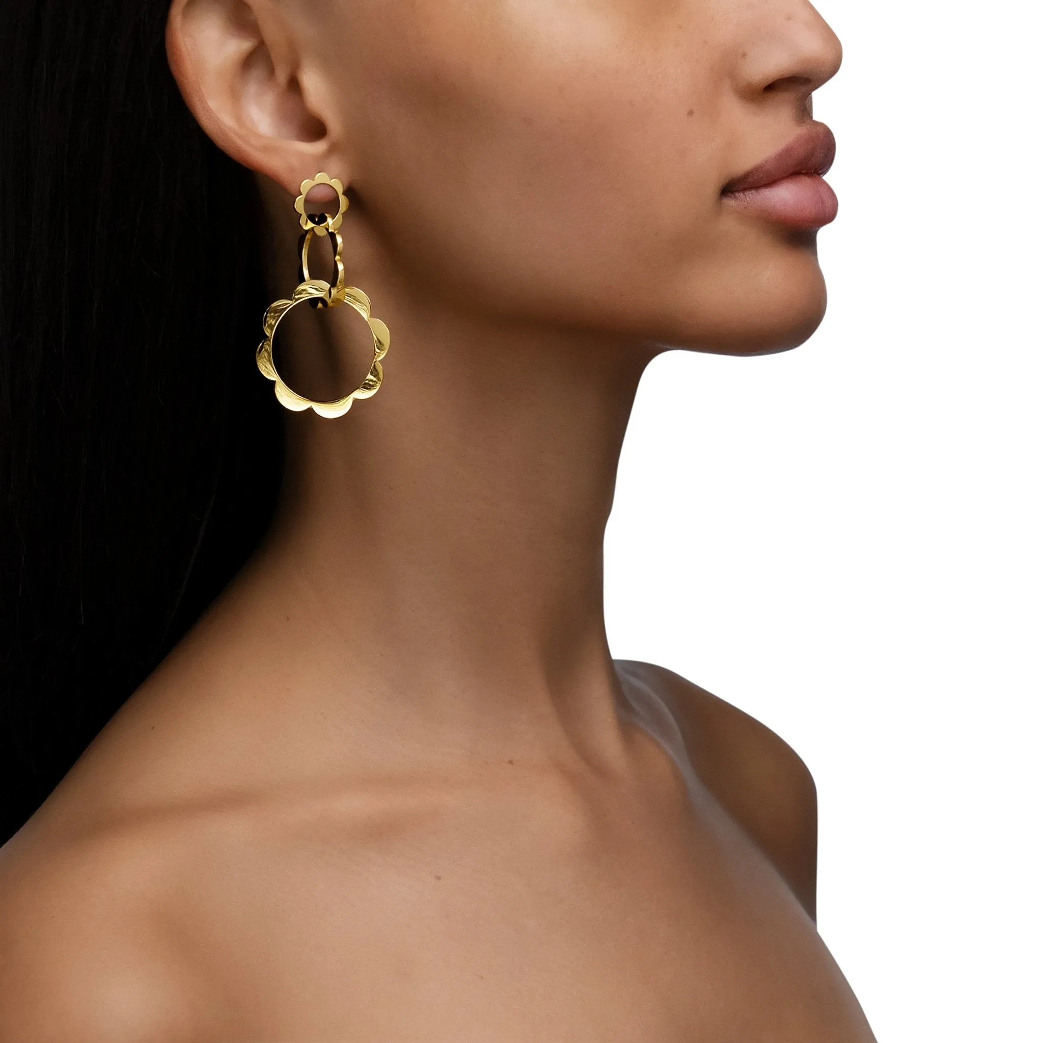 Yellow Gold Trio Unity Drop Earrings